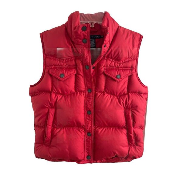 NWOT Ralph Lauren Collection Blue Label Goose Down Red Snap Puffer Vest sz M - Picture 1 of 10